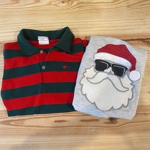 TWO Christmas Holiday Santa Boys Tops Sz 6